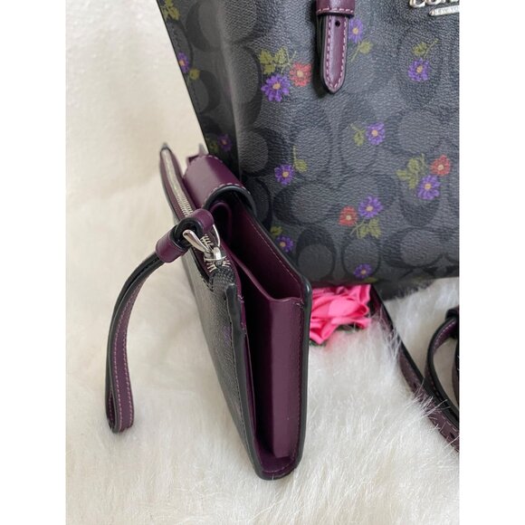 Coach Mollie Tote Bag 25 Canvas Country Floral Print & Matching Wallet Leather - Picture 15 of 16